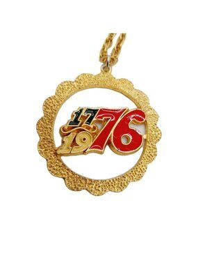 Rafaelian Necklace 1776-1976 Rpund Pendant Goldtone 2" 24" Chain
